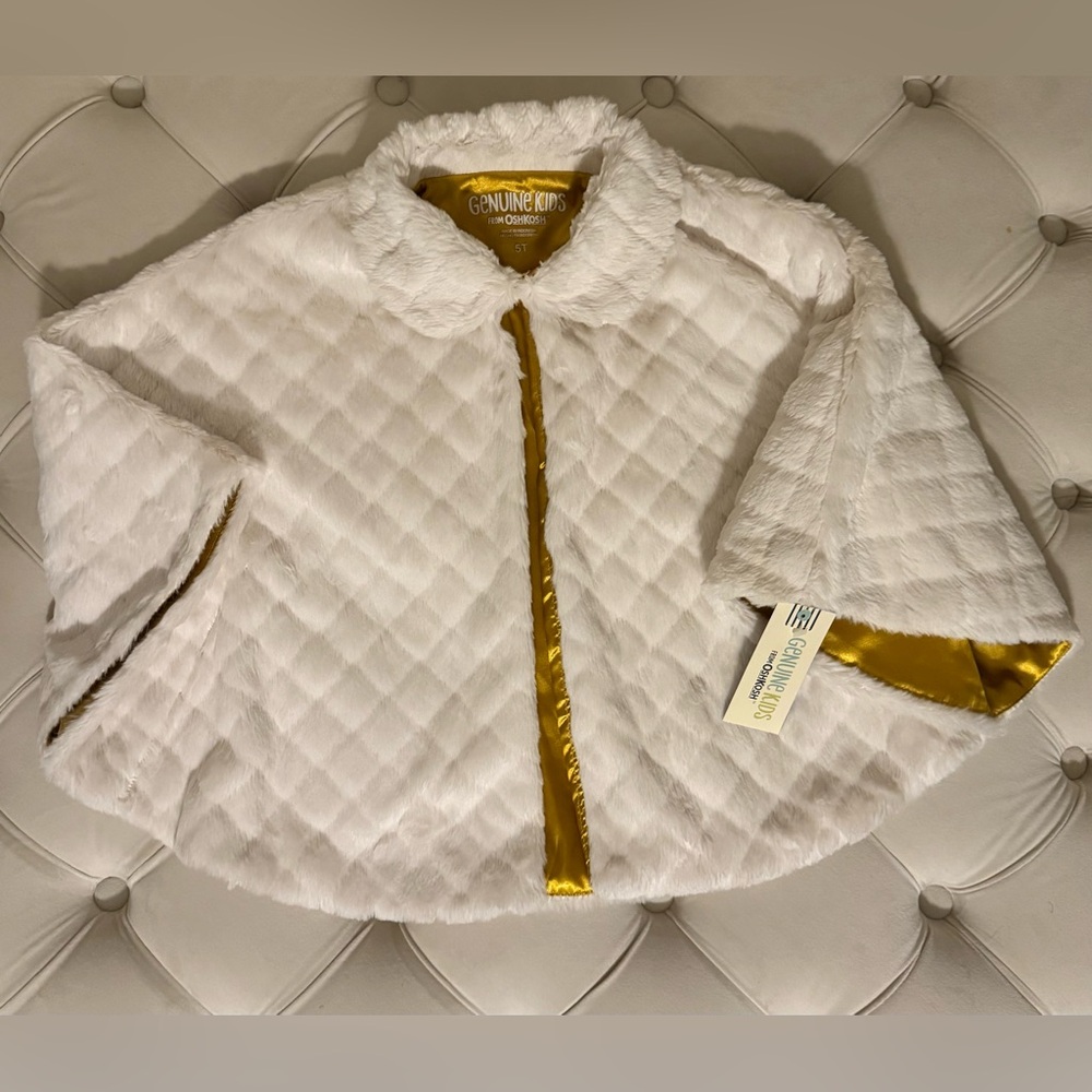 Genuine Kids from OshKosh Quilted White Fur Cape with Gold Lining Girls Size 5T